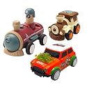 Jo Baby Unbreakable Four-Wheel Drive Friction Powered Diecast Train, Dancing Car Orange &amp; Push and Go Train Toy Set (Pack of 3)