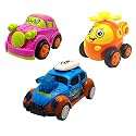 Jo Baby Unbreakable Four-Wheel Drive Friction Powered Diecast Car, Helicopter &amp; Dancing Car Blue Toy Set (Pack of 3)