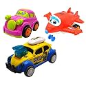 Jo Baby Unbreakable Four-Wheel Drive Friction Powered Diecast Car, Robot Plane &amp; Dancing Car Yellow Toy Set (Pack of 3)