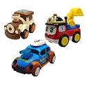 Jo Baby Unbreakable Four-Wheel Drive Friction Powered Diecast Train, Excavator &amp; Dancing Car Blue Toy Set (Pack of 3)