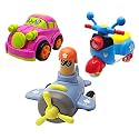 Jo Baby Unbreakable Four-Wheel Drive Friction Powered Diecast Car, Scooter &amp; Push and Go Plane Toy Set (Pack of 3)