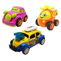 Jo Baby Unbreakable Four-Wheel Drive Friction Powered Diecast Car, Helicopter &amp; Dancing Car Yellow Toy Set (Pack of 3)