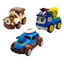 Jo Baby Unbreakable Four-Wheel Drive Friction Powered Diecast Train, Cement Mixer &amp; Dancing Car Blue Toy Set (Pack of 3)