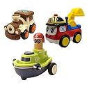 Jo Baby Unbreakable Four-Wheel Drive Friction Powered Diecast Train, Excavator &amp; Push and Go Boat Toy Set (Pack of 3)