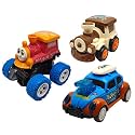Jo Baby Unbreakable Four-Wheel Drive Friction Powered Diecast Train, Dancing Car Blue &amp; Monster Thomas Toy Set (Pack of 3)