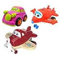 Jo Baby Unbreakable Four-Wheel Drive Friction Powered Diecast Car, Robot Plane &amp; Cartoon Plane Toy Set (Pack of 3)
