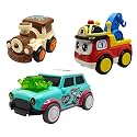 Jo Baby Unbreakable Four-Wheel Drive Friction Powered Diecast Train, Crane & Dancing Car Green Toy Set (Pack of 3)