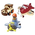 Jo Baby Unbreakable Four-Wheel Drive Friction Powered Diecast Train, Cartoon Plane &amp; Push and Go Plane Toy Set (Pack of 3)