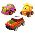 Jo Baby Unbreakable Four-Wheel Drive Friction Powered Diecast Car, Helicopter &amp; Dancing Car Orange Toy Set (Pack of 3)
