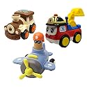 Jo Baby Unbreakable Four-Wheel Drive Friction Powered Diecast Train, Excavator &amp; Push and Go Plane Toy Set (Pack of 3)