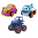 Jo Baby Unbreakable Four-Wheel Drive Friction Powered Diecast Car, Plane &amp; Monster Tractor Toy Set (Pack of 3)