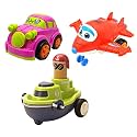 Jo Baby Unbreakable Four-Wheel Drive Friction Powered Diecast Car, Robot Plane &amp; Push and Go Boat Toy Set (Pack of 3)
