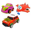 Jo Baby Unbreakable Four-Wheel Drive Friction Powered Diecast Car, Robot Plane &amp; Dancing Car Orange Toy Set (Pack of 3)