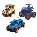 Jo Baby Unbreakable Four-Wheel Drive Friction Powered Diecast Train, Monster Tractor &amp; Dancing Car Blue Toy Set (Pack of 3)