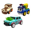 Jo Baby Unbreakable Four-Wheel Drive Friction Powered Diecast Train, Cement Mixer &amp; Dancing Car Green Toy Set (Pack of 3)