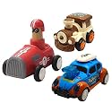 Jo Baby Unbreakable Four-Wheel Drive Friction Powered Diecast Train, Dancing Car Blue &amp; Push and Go Car Toy Set (Pack of 3)