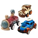 Jo Baby Unbreakable Four-Wheel Drive Friction Powered Diecast Train, Dancing Car Blue &amp; Push and Go Train Toy Set (Pack of 3)