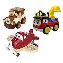 Jo Baby Unbreakable Four-Wheel Drive Friction Powered Diecast Train, Excavator &amp; Cartoon Plane Toy Set (Pack of 3)