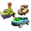 Jo Baby Unbreakable Four-Wheel Drive Friction Powered Diecast Train, Dancing Car Green &amp; Push and Go Boat Toy Set (Pack of 3)