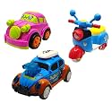 Jo Baby Unbreakable Four-Wheel Drive Friction Powered Diecast Car, Scooter &amp; Dancing Car Blue Toy Set (Pack of 3)