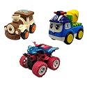 Jo Baby Unbreakable Four-Wheel Drive Friction Powered Diecast Train, Cement Mixer &amp; Monster Scooter Toy Set (Pack of 3)