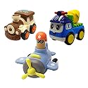 Jo Baby Unbreakable Four-Wheel Drive Friction Powered Diecast Train, Cement Mixer &amp; Push and Go Plane Toy Set (Pack of 3)