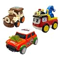 Jo Baby Unbreakable Four-Wheel Drive Friction Powered Diecast Train, Crane &amp; Dancing Car Orange Toy Set (Pack of 3)