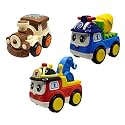 Jo Baby Unbreakable Four-Wheel Drive Friction Powered Diecast Train, Cement Mixer &amp; Crane Toy Set (Pack of 3)