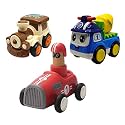 Jo Baby Unbreakable Four-Wheel Drive Friction Powered Diecast Train, Cement Mixer &amp; Push and Go Car Toy Set (Pack of 3)