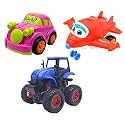Jo Baby Unbreakable Four-Wheel Drive Friction Powered Diecast Car, Robot Plane &amp; Monster Tractor Toy Set (Pack of 3)