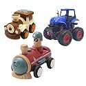 Jo Baby Unbreakable Four-Wheel Drive Friction Powered Diecast Train, Monster Tractor &amp; Push and Go Train Toy Set (Pack of 3)
