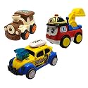 Jo Baby Unbreakable Four-Wheel Drive Friction Powered Diecast Train, Excavator &amp; Dancing Car Yellow Toy Set (Pack of 3)