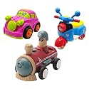 Jo Baby Unbreakable Four-Wheel Drive Friction Powered Diecast Car, Scooter &amp; Push and Go Train Toy Set (Pack of 3)