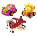 Jo Baby Unbreakable Four-Wheel Drive Friction Powered Diecast Car, Helicopter &amp; Cartoon Plane Toy Set (Pack of 3)