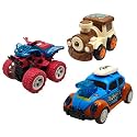 Jo Baby Unbreakable Four-Wheel Drive Friction Powered Diecast Train, Dancing Car Blue &amp; Monster Scooter Toy Set (Pack of 3)