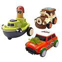 Jo Baby Unbreakable Four-Wheel Drive Friction Powered Diecast Train, Dancing Car Orange & Push and Go Boat Toy Set (Pack of 3)