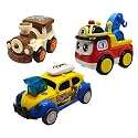 Jo Baby Unbreakable Four-Wheel Drive Friction Powered Diecast Train, Crane &amp; Dancing Car Yellow Toy Set (Pack of 3)