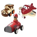 Jo Baby Unbreakable Four-Wheel Drive Friction Powered Diecast Train, Cartoon Plane &amp; Push and Go Car Toy Set (Pack of 3)