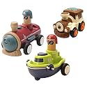 Jo Baby Unbreakable Four-Wheel Drive Friction Powered Diecast Train, Push and Go Train &amp; Push and Go Boat Toy Set (Pack of 3)