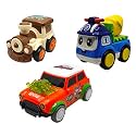 Jo Baby Unbreakable Four-Wheel Drive Friction Powered Diecast Train, Cement Mixer &amp; Dancing Car Orange Toy Set (Pack of 3)