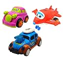 Jo Baby Unbreakable Four-Wheel Drive Friction Powered Diecast Car, Robot Plane &amp; Dancing Car Blue Toy Set (Pack of 3)