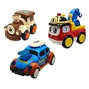 Jo Baby Unbreakable Four-Wheel Drive Friction Powered Diecast Train, Crane &amp; Dancing Car Blue Toy Set (Pack of 3)