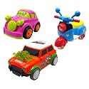 Jo Baby Unbreakable Four-Wheel Drive Friction Powered Diecast Car, Scooter &amp; Dancing Car Orange Toy Set (Pack of 3)