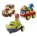 Jo Baby Unbreakable Four-Wheel Drive Friction Powered Diecast Train, Crane &amp; Push and Go Boat Toy Set (Pack of 3)