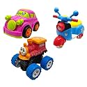 Jo Baby Unbreakable Four-Wheel Drive Friction Powered Diecast Car, Scooter &amp; Monster Thomas Toy Set (Pack of 3)