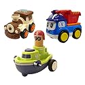 Jo Baby Unbreakable Four-Wheel Drive Friction Powered Diecast Train, Dumper &amp; Push and Go Boat Toy Set (Pack of 3)