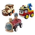 Jo Baby Unbreakable Four-Wheel Drive Friction Powered Diecast Train, Crane &amp; Push and Train Toy Set (Pack of 3)
