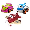 Jo Baby Unbreakable Four-Wheel Drive Friction Powered Diecast Car, Plane &amp; Cartoon Plane Toy Set (Pack of 3)