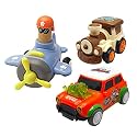 Jo Baby Unbreakable Four-Wheel Drive Friction Powered Diecast Train, Dancing Car Orange &amp; Push and Go Plane Toy Set (Pack of 3)