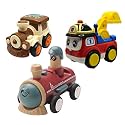 Jo Baby Unbreakable Four-Wheel Drive Friction Powered Diecast Train, Excavator &amp; Push and Go Train Toy Set (Pack of 3)